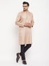 Vastramay Men's Beige Matka Silk Kurta and Black Pant Style Pyjama Set